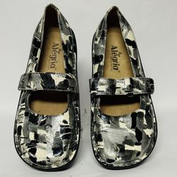 Alegria Leather Mary Jane Silver and Black Comfort Shoes Size 38 / 7.5-8.0