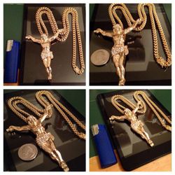 14K Gold Plated Miami Cuban With LRG Open Armed Jesus
