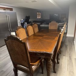 Luxury Solid Wood Dining Table Set – Seats 8 – Hand-Carved Details