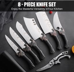 8 piece chef  kitchen set knives. Brown lionhead design