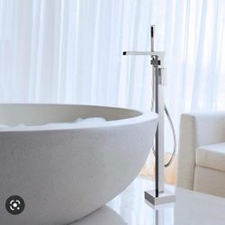 Modern Waterfall Bathroom Tub Faucet With Handheld Spray Solid Brass Brushed Nickel E2