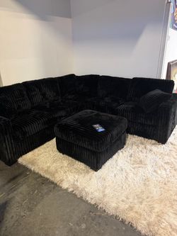 🏆 Best Seller L-Shape Sofa Sectional With Ottoman Fluffy Corduroy $10 Down