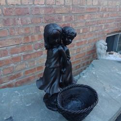 19" H Fiberglass Statue Planter Or Birdbath Outdoor Garden Decor 