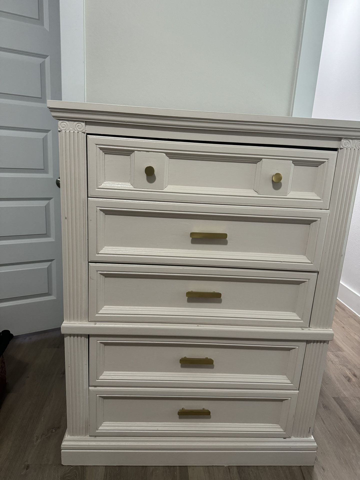 Solid Wood Ivory Chest And Dresser Set With Gold Knobs 