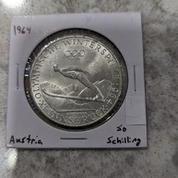 1964 Austria Olympic Silver 50 Shillings
