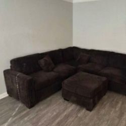 3-pc Sectional  Ottoman Included Fur- Like  Jumbo Corduroy NEW