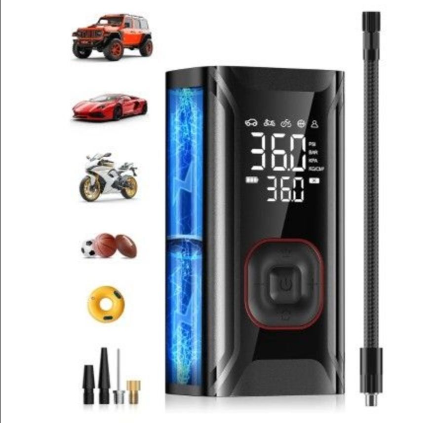 8000 mAh Tire Inflator Portable Air Compressor, Mini Air Pump for Car Tires, Electric Bike Tire Pump with Digital Pressure Gauge, Battery