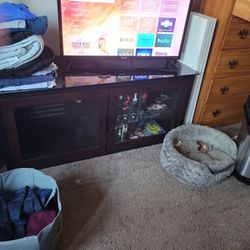 46x18.5 Black TV Stand With Glass Top And Storage