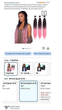 Ombré off black to pink braiding hair