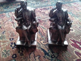 6-BE: Pair Of Vintage Bronze-Coated Brass Material Sitting President Lincoln Bookends Book Ends