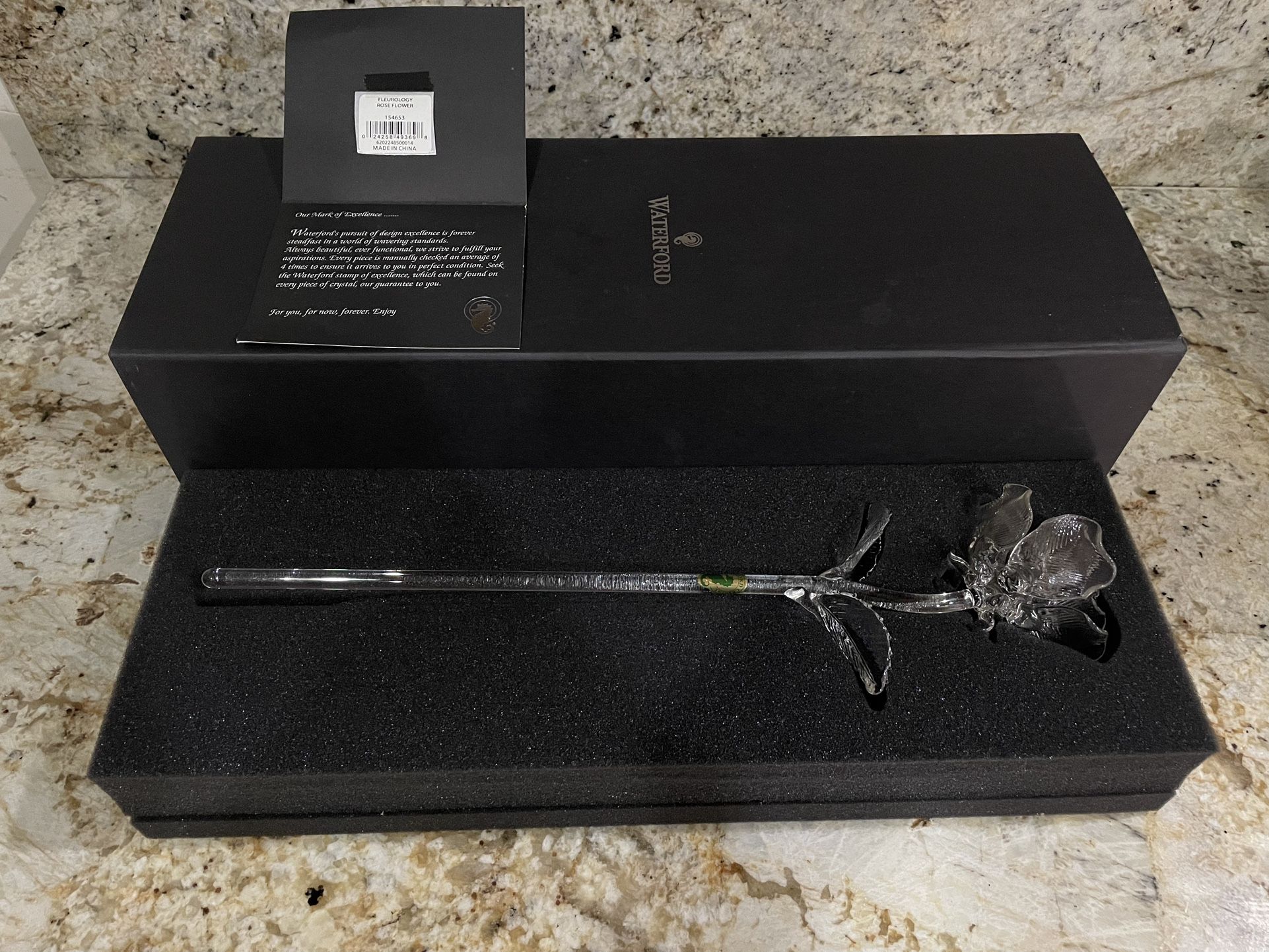 Waterford Crystal Fleurology 14.5” Clear Rose Flower Figurine In Box -154653