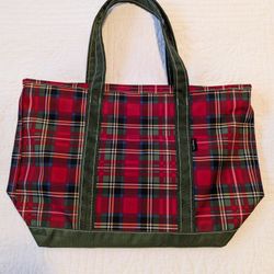 REDUCED PRICE! BRAND NEW LL BEAN ZIPPERED PLAID NYLON TOTE BAGS 