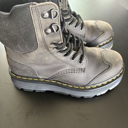 Dr. Martens Zebzag 8 Tie burnished waxy leather suede boots black charcoal grey Size 7