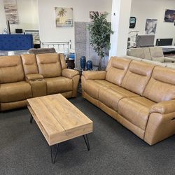 Top Grain Leather Power Reclining Sofa And Loveseat Set