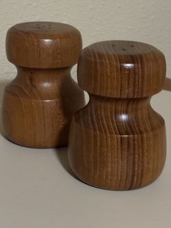 Vintage Solid Teak Salt And Pepper Shakers