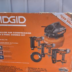 RIDGID 6 Gal. Portable Electric Pancake Air Compressor w/ 18GA Brad Nailer, 16GA Straight Finish Nailer, & 18GA Finish Stapler