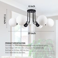 KoKo&Yukina 6-Light Modern Semi Flush Mount Ceiling Light