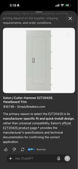 Eaton Cutler-Hammer EZT2042S Panelboard Trim