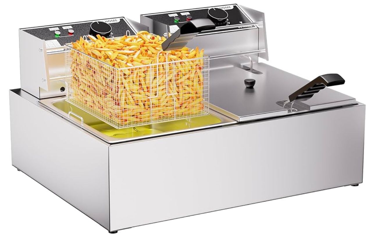 20.7Qt Deep Fryer, 3400W Electric Countertop Deep Fryer with 2 × 6.35 QT Removable Basket Commercial Deep Fryers Frying Machine w/Temperature Control