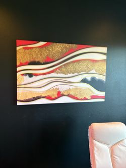 Abstract Canvas Wall Art Gold Red White 36x72