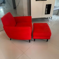 Crate And Barrel / CB2 Red Accent Chair and Ottoman