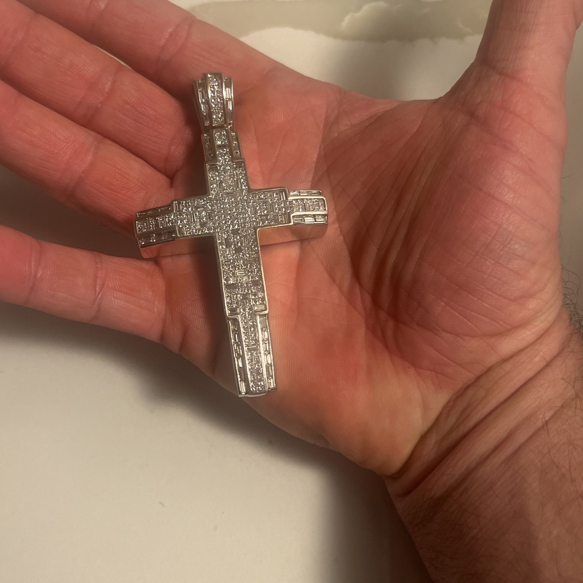 14 White Gold Cross With 10 Carrots Of REAL Diamonds