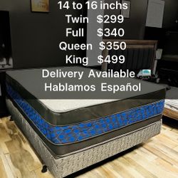 Queen Pillows Top - 14 To 16 Inch - With Free Box Spring - Same Day Delivery 