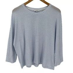 Vince Cotton Pencil Stripe 3/4 Dolman Sleeve Top Lightweight White Blue Medium