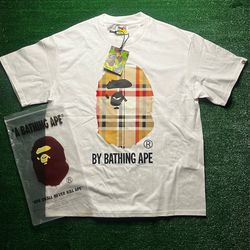 BAPE Plaid Camo Ape Head Tee White Size L– New With Tags