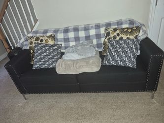 Black Fabric Sofa with Nailhead Trim