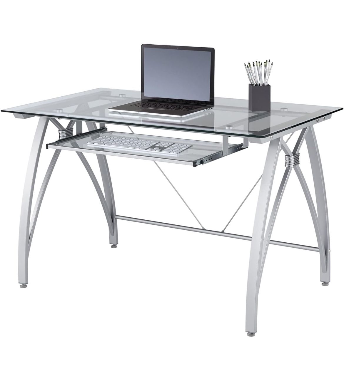 Glass Desk And Matching Bookshelves.