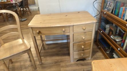 Student desk.   Light wood.   With chair and nightstand.