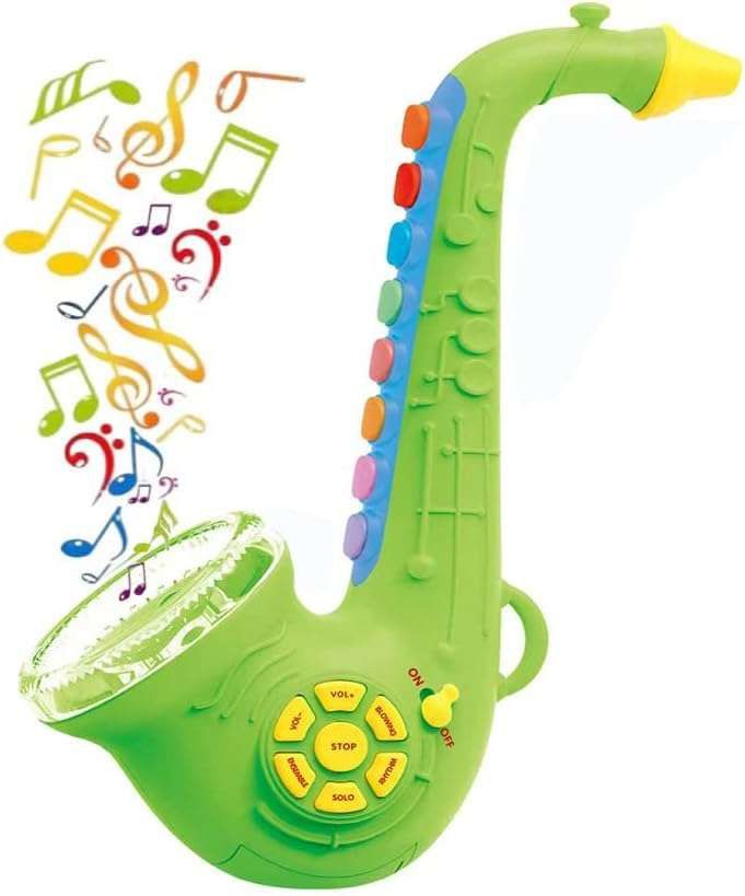 Toy Saxophone Toy Trumpet Clarinet Toy Saxaboom Kids Instruments with Light & Music Early Education Toy (Saxophone - Green)*