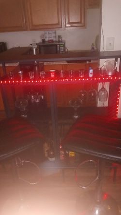 L Shaped Bar w/ Stools 48" Height 32" Length Has Remote Lights 