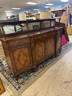Antique Wood Buffet Sideboard with Mirror Back