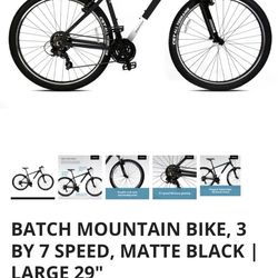 BATCH Mountain Bike, 3 by 7 Speed, Matte Black | Large 29"
