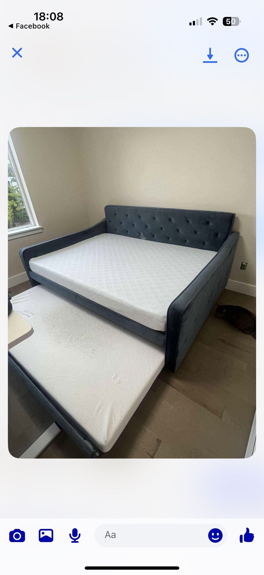 Full Size Daybed with Twin Trundle, Upholstered Tufted Sofa Bed, Day Bed Frame with Wood Slat Support, No Box Spring Needed 