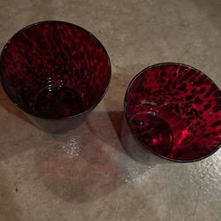 Glass Candle Holders Red Animal Print (Qty 2)