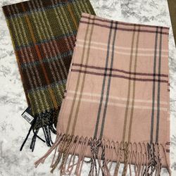 Cejon Made In Italy Plaid Fringe Scarves (2) Acrylic Casual Preppy Lightweight