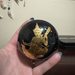 Set Of 2 Vintage Nesting Trinket Boxes Black With Gold Accent 