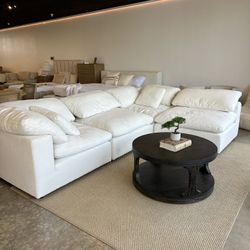 Modular Style White Cloud Sofa Chaise Sectional With Performance Fabric — FREE Delivery