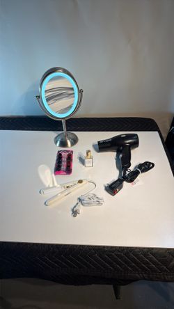 Beauty Bundle – Lighted Mirror, Revlon Hair Dryer, Flat Iron + Extras