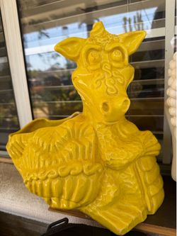 Vintage Beautiful Yellow Glazed Ceramic Dragon Planter