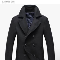 Qchouyatou Men's Classic Notched Collar Double Breasted Wool Blend Pea Coat