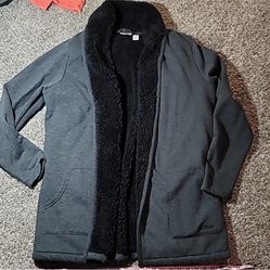 LL Bean Gray Sherpa Fleece Lined Double Layered Cardigan 