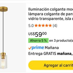 New Modern Brushed Brass & Glass Pendant Light 