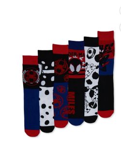 Spider-Verse Men's casual crew Socks, 6-Pack fits shoe size 8-12.  (X)