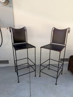 Pair of Iron & Leather Bar Chairs