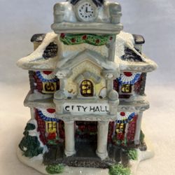 Vintage Porcelain Cobblestone Corners 2004 christmas village  City Hall  home house decor
