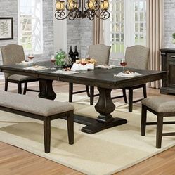 Brand New Espresso Warm Gray  6pc Formal Dining Table Set 